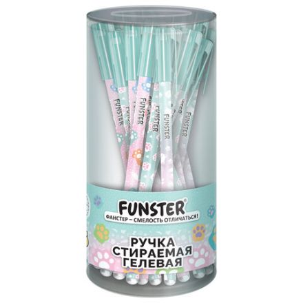 Ручка стираемая гелевая с принтом FUNSTER (ФАНСТЕР) кросс-серия "КОШАЧЬИ ЛАПКИ",СИНЯЯ, корпус soft-touch ассорти, узел 0,5 мм, 144690