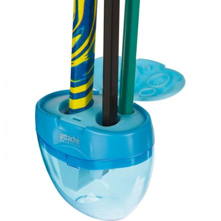 Точилка Attache Selection тройная с контейнером голубая