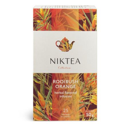 Чай NIKTEA "Ройбуш Оранж" травяной со вкусом апельсина, 25 пакетиков в конвертах по 2 г, TALTHA-DP0058 Чай NIKTEA "Ройбуш Оранж" травяной со вкусом апельсина, 25 пакетиков в конвертах по 2 г, TALTHA-DP0058