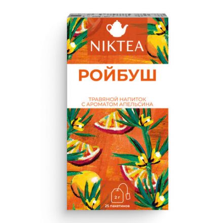 Чай NIKTEA "Ройбуш Оранж" травяной со вкусом апельсина, 25 пакетиков в конвертах по 2 г, TALTHA-DP0058 Чай NIKTEA "Ройбуш Оранж" травяной со вкусом апельсина, 25 пакетиков в конвертах по 2 г, TALTHA-DP0058