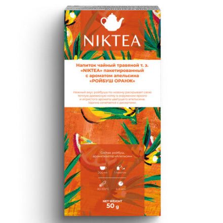 Чай NIKTEA "Ройбуш Оранж" травяной со вкусом апельсина, 25 пакетиков в конвертах по 2 г, TALTHA-DP0058 Чай NIKTEA "Ройбуш Оранж" травяной со вкусом апельсина, 25 пакетиков в конвертах по 2 г, TALTHA-DP0058