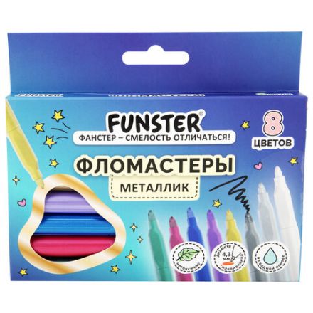 Фломастеры FUNSTER (ФАНСТЕР) "METALLIC" 8 цветов металлик, ударопрочный наконечник, 152630 Фломастеры FUNSTER (ФАНСТЕР) "METALLIC" 8 цветов металлик, ударопрочный наконечник, 152630