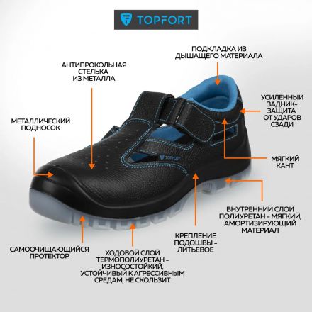 Полуботинки с перфорацией (сандалии)TOPFORT 1 МПП, ПУ/ТПУ р.39 Полуботинки с перфорацией (сандалии)TOPFORT 1 МПП, ПУ/ТПУ р.39