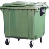 Контейнер-бак мусорный 1100 л пластиковый на 4-х колесах с крышкой зеленый