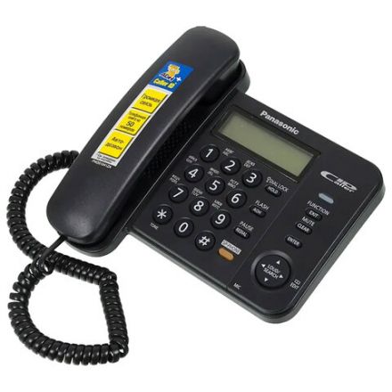 Телефон PANASONIC KX-TS2358RUB, черный, память 50 номеров, АОН, спикерфон, ЖК дисплей с часами, тональный / импульсный режим