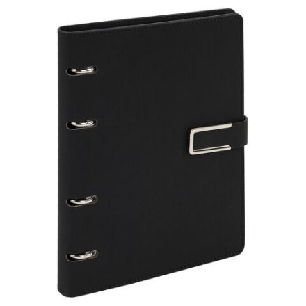 Тетрадь на кольцах А5, 180х220 мм, 120 л., под кожу soft-touch, застежка, BRAUBERG SHADE, черный, 405246