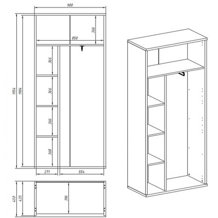 Шкаф Born широкий B 701.1 900х450х2054 Дуб Бофорд