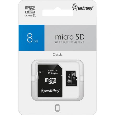 Карта памяти Smartbuy (SB8GBSDCL10-01)micro SDHC 8GB Сl.10 (с ад. SD) Карта памяти Smartbuy (SB8GBSDCL10-01)micro SDHC 8GB Сl.10 (с ад. SD)