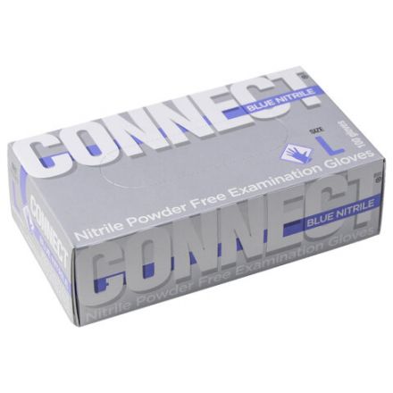 Перчатки смотровые нитриловые 50 пар (100 штук), CONNECT, голубые, размер 8-9, L (большой)