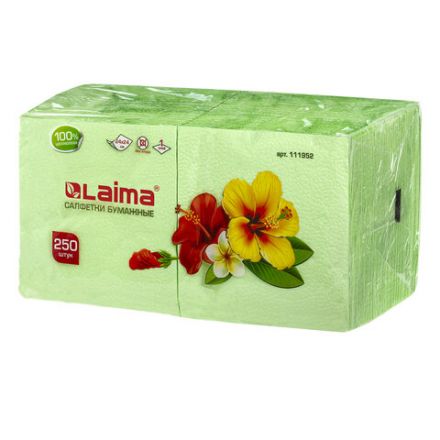Салфетки бумажные, 250 шт., 24х24 см, LAIMA, зеленые (пастельный цвет), 100% целлюлоза, 111952 Салфетки бумажные, 250 шт., 24х24 см, LAIMA, зеленые (пастельный цвет), 100% целлюлоза, 111952