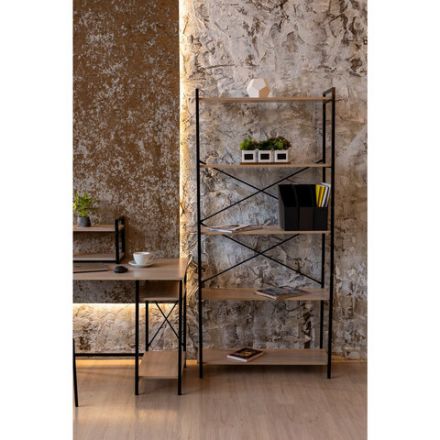 Стеллаж BRABIX "SMART SH-004", 790х360х1950 мм, ЛОФТ, 5 полок, металл/ЛДСП бунратти, каркас черный, 641944 Стеллаж BRABIX "SMART SH-004", 790х360х1950 мм, ЛОФТ, 5 полок, металл/ЛДСП бунратти, каркас черный, 641944