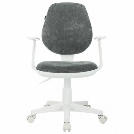 Кресло детское BRABIX "Fancy MG-201W", с подлокотниками, пластик белый, велюр, серое, 533010 Кресло детское BRABIX "Fancy MG-201W", с подлокотниками, пластик белый, велюр, серое, 533010