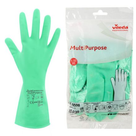 Перчатки VILEDA PROFESSIONAL многоцелевые латексные, МНОГОРАЗОВЫЕ, х/б напыление, ПРОЧНЫЕ, XL (очень большой), зеленый, 174367