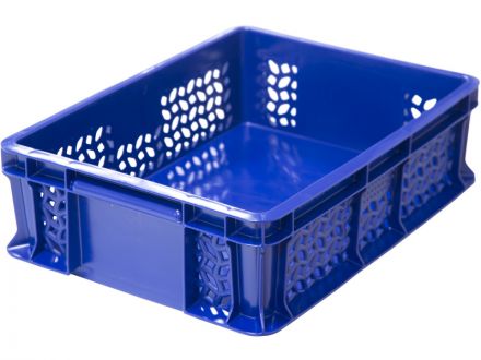 Ящик 400х300х120 дно сплошное, стенки перфорированные, с внешней ручкой  синий
