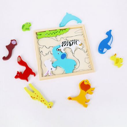 Пазл деревянный развивающий для детей "Дикие животные", 17х17 см, BRAUBERG KIDS, 665250 Пазл деревянный развивающий для детей "Дикие животные", 17х17 см, BRAUBERG KIDS, 665250