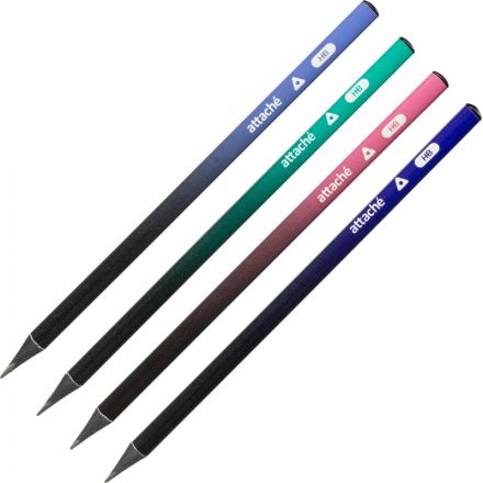 Карандаш чернографитный Attache Градиент, трехгран,черн.дер.,б/ласт,ассорти