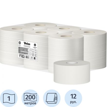 Бумага туалетная д/дисп Veiro Q2 Basic 1сл сер вторич 200м 12рул/уп T102