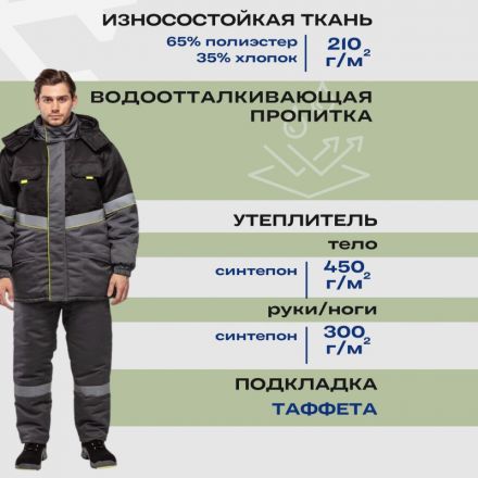 Костюм рабочий зимний муж з43-КПК сер/черн р.48-50/170-176 (серия З) Костюм рабочий зимний муж з43-КПК сер/черн р.48-50/170-176 (серия З)