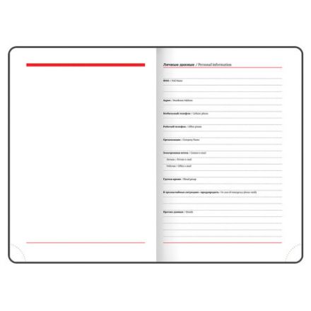 Ежедневник недатированный А5 138x213 мм BRAUBERG "Waves" под кожу, застежка 160 л., черный/красный, 111876