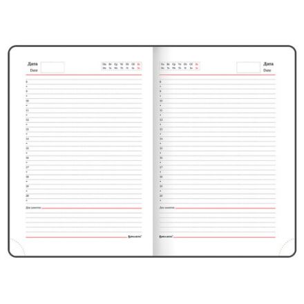 Ежедневник недатированный А5 138x213 мм BRAUBERG "Waves" под кожу, застежка 160 л., черный/красный, 111876