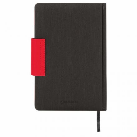 Ежедневник недатированный А5 138x213 мм BRAUBERG "Waves" под кожу, застежка 160 л., черный/красный, 111876