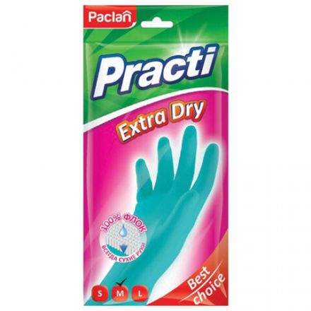Перчатки МНОГОРАЗОВЫЕ резиновые PACLAN "Extra Dry", хлопчатобумажное напыление, 100% флок, размер 7,5-8, M (средний), синие, вес 52 г, 7340, 407340