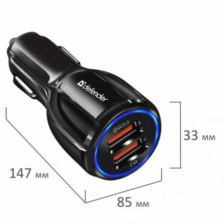 Зарядное устройство АВТОМОБИЛЬНОЕ, 2 порта USB, выходной ток 3А, черное, DEFENDER UCA-100, 83833 Зарядное устройство АВТОМОБИЛЬНОЕ, 2 порта USB, выходной ток 3А, черное, DEFENDER UCA-100, 83833