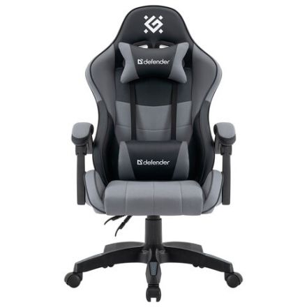 Кресло компьютерное DEFENDER "Strider", 2 подушки, ткань/экокожа, черное/серое, 64056