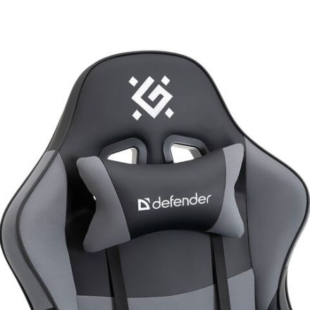 Кресло компьютерное DEFENDER "Strider", 2 подушки, ткань/экокожа, черное/серое, 64056