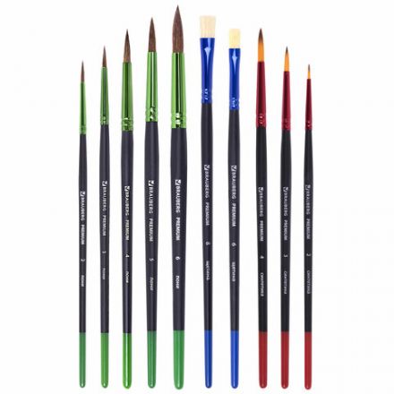 Кисти BRAUBERG PREMIUM, набор 10 шт. (круглые пони - 5 шт., синтетика - 3 шт., плоские щетина - 2 шт.), блистер, 201023 Кисти BRAUBERG PREMIUM, набор 10 шт. (круглые пони - 5 шт., синтетика - 3 шт., плоские щетина - 2 шт.), блистер, 201023