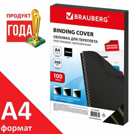Обложки пластиковые для переплета, А4, КОМПЛЕКТ 100 шт., 300 мкм, черные, BRAUBERG, 530940 Обложки пластиковые для переплета, А4, КОМПЛЕКТ 100 шт., 300 мкм, черные, BRAUBERG, 530940