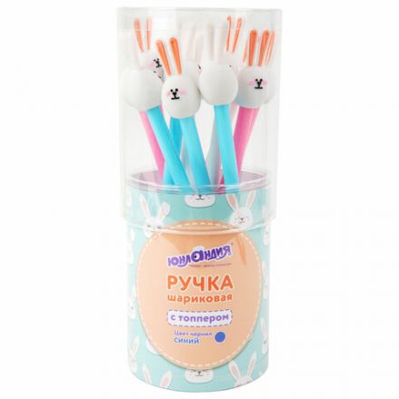 Ручка с топпером шариковая ЮНЛАНДИЯ "Ушастый зайка", корпус ассорти, СИНЯЯ, пишущий узел 0,7 мм, 143782 Ручка с топпером шариковая ЮНЛАНДИЯ "Ушастый зайка", корпус ассорти, СИНЯЯ, пишущий узел 0,7 мм, 143782