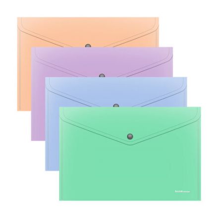 Папка-конверт с кнопкой ERICH KRAUSE "Matt Pastel Bloom", А4, до 120 л, непрозрачная, ассорти, 0,18 мм, 61141 Папка-конверт с кнопкой ERICH KRAUSE "Matt Pastel Bloom", А4, до 120 л, непрозрачная, ассорти, 0,18 мм, 61141