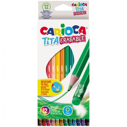 Карандаши цветные пластиковые стираемые Carioca "Tita Erasable", 12цв., заточен., картон, европодвес Карандаши цветные пластиковые стираемые Carioca "Tita Erasable", 12цв., заточен., картон, европодвес
