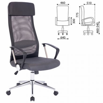 Кресло офисное BRABIX "Flight R EX-541", хром, ткань TW, сетка, черное/серое, 532518 Кресло офисное BRABIX "Flight R EX-541", хром, ткань TW, сетка, черное/серое, 532518