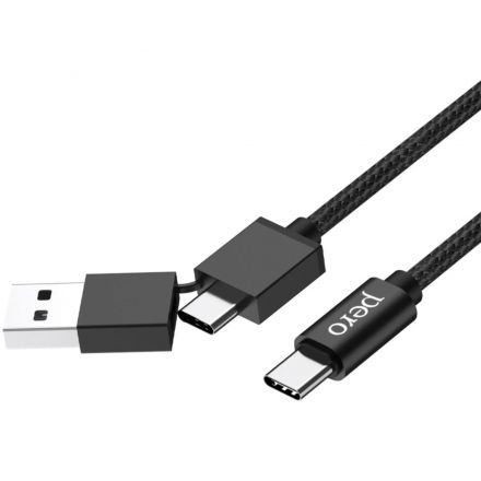 Кабель USB PERO DC-07 UNIVERSAL 2 in 1, USB-A + PD  to Type-C, 1m, Black