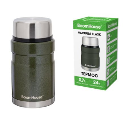 Термос 0,7 л для еды/напитков с широким горлом, BOOMHOUSE (БУМХАУС) RIBBED, нержавеющая сталь SUS304, оливковый, 700321 Термос 0,7 л для еды/напитков с широким горлом, BOOMHOUSE (БУМХАУС) RIBBED, нержавеющая сталь SUS304, оливковый, 700321