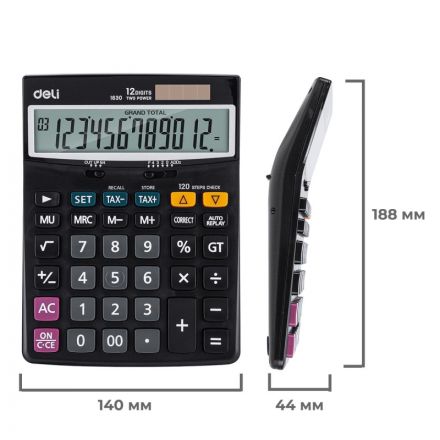 Калькулятор настоль.ПОЛНОРАЗ. БУХ. Deli E1630,12р,дв.пит, 188x140мм, черный Калькулятор настоль.ПОЛНОРАЗ. БУХ. Deli E1630,12р,дв.пит, 188x140мм, черный