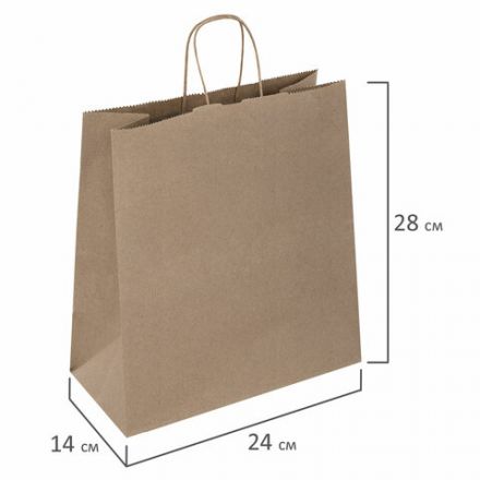 Крафт-пакет бумажный 24х14х28 см, КОМПЛЕКТ 50 шт., крученые ручки, плотность 90 г/м2, LAIMA ECO CRAFT, 609685 Крафт-пакет бумажный 24х14х28 см, КОМПЛЕКТ 50 шт., крученые ручки, плотность 90 г/м2, LAIMA ECO CRAFT, 609685