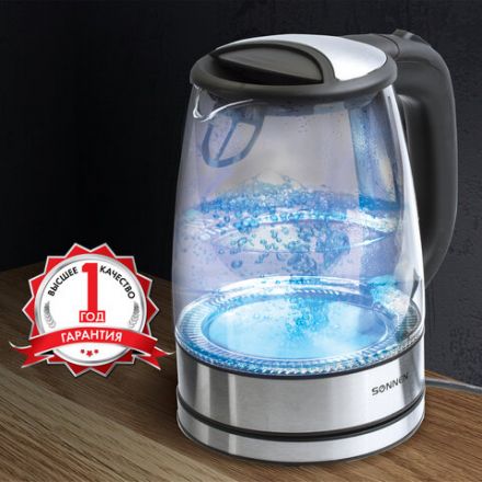 Чайник SONNEN KT-1788, 1,7 л, 2200 Вт, закрытый нагревательный элемент, стекло, черный, подсветка, 454349 Чайник SONNEN KT-1788, 1,7 л, 2200 Вт, закрытый нагревательный элемент, стекло, черный, подсветка, 454349