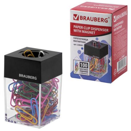 Скрепочница магнитная BRAUBERG со 100 цветными скрепками 28 мм, прозрачный корпус, 228401 Скрепочница магнитная BRAUBERG со 100 цветными скрепками 28 мм, прозрачный корпус, 228401