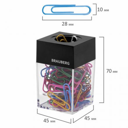 Скрепочница магнитная BRAUBERG со 100 цветными скрепками 28 мм, прозрачный корпус, 228401 Скрепочница магнитная BRAUBERG со 100 цветными скрепками 28 мм, прозрачный корпус, 228401