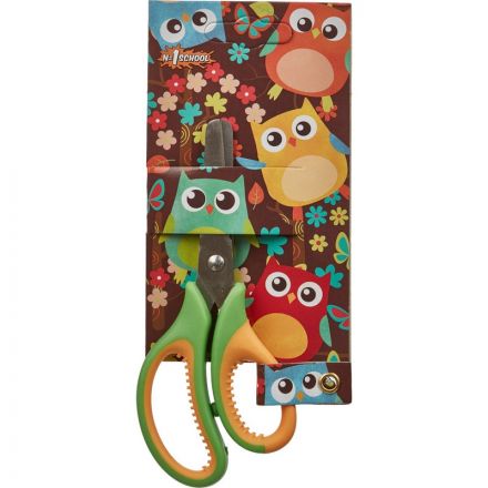 Ножницы детские №1School 13,5 см, Веселые совята резиновые ручки