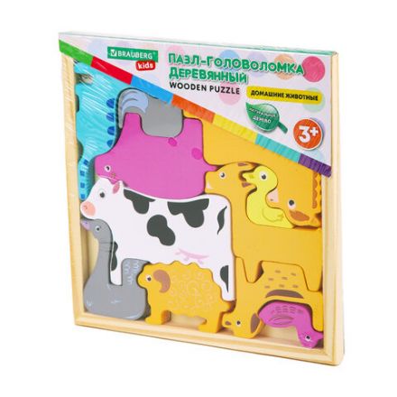 Пазл деревянный развивающий для детей "Домашние животные", 17х17 см, BRAUBERG KIDS, 665251 Пазл деревянный развивающий для детей "Домашние животные", 17х17 см, BRAUBERG KIDS, 665251