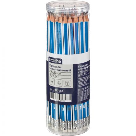 Карандаш чернографитный Attache, трехгранный, с ласт, синий/белый