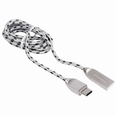Кабель USB 2.0 – Type-C, 1 м, SONNEN Premium, медь, передача данных и быстрая зарядка, 513127