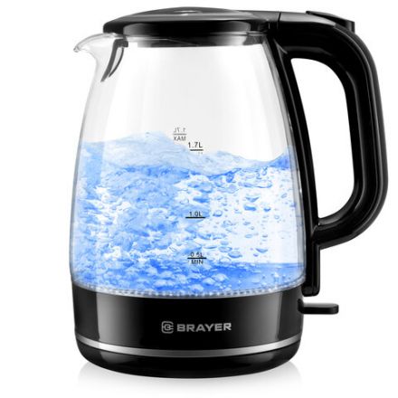 Чайник BRAYER BR1030, 1,7 л, 2200 Вт, закрытый нагревательный элемент, стекло, черный Чайник BRAYER BR1030, 1,7 л, 2200 Вт, закрытый нагревательный элемент, стекло, черный