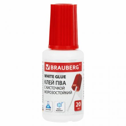 Клей ПВА BRAUBERG, 20 г, с кисточкой, морозостойкий, 222875 Клей ПВА BRAUBERG, 20 г, с кисточкой, морозостойкий, 222875