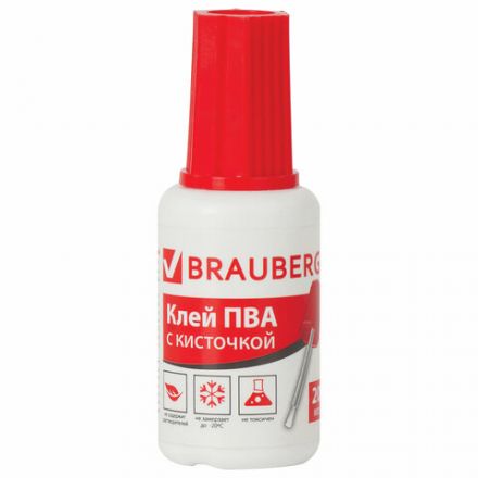 Клей ПВА BRAUBERG, 20 г, с кисточкой, морозостойкий, 222875 Клей ПВА BRAUBERG, 20 г, с кисточкой, морозостойкий, 222875