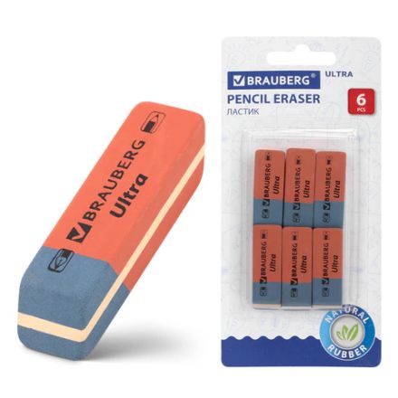 Ластики BRAUBERG "Ultra" 6 шт., размер ластика 41х14х8 мм, красно-синие, натуральный каучук, 229599. Ластики BRAUBERG "Ultra" 6 шт., размер ластика 41х14х8 мм, красно-синие, натуральный каучук, 229599.